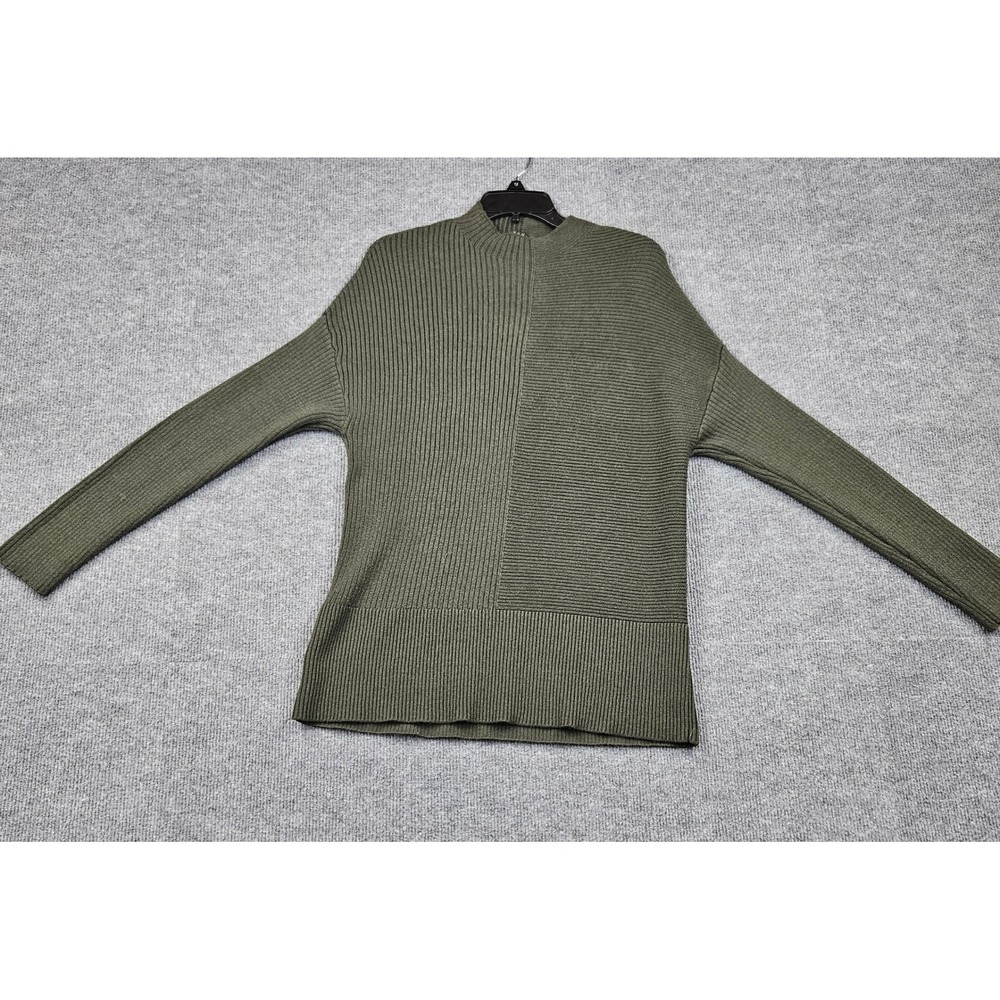 Cyrus Womens XL Olive Green Ribbed Mock Neck Mixed Stitch Pullover Sweater